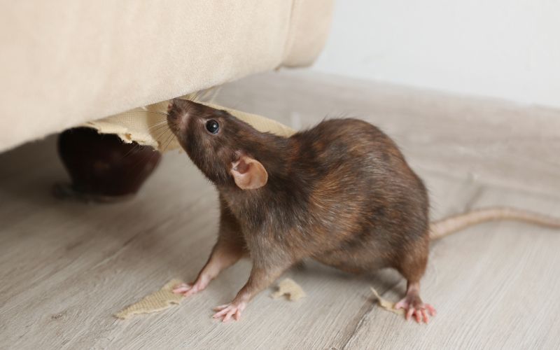 Rat eating a couch